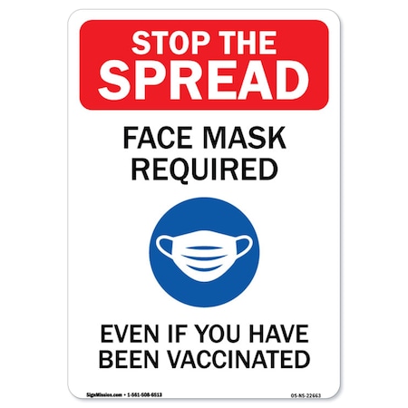 Public Safety Stop The Spread Face Mask Required Even If You Have Been Vaccinated 10in Aluminum Sign